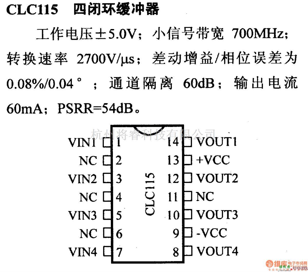 数字电路中的电路引脚及主要特性CLC115 四闭环缓冲器  第1张