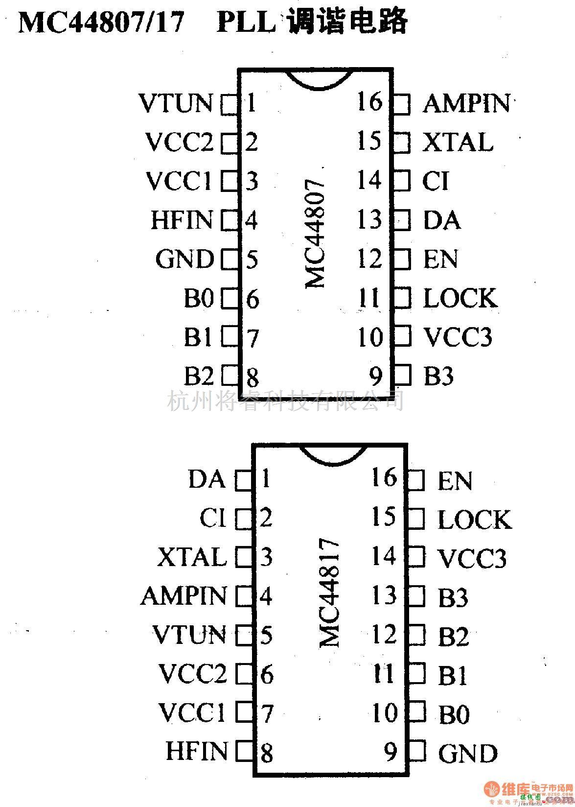 数字电路中的电路引脚及主要特性MC44807/17 PLL调谐电路  第1张