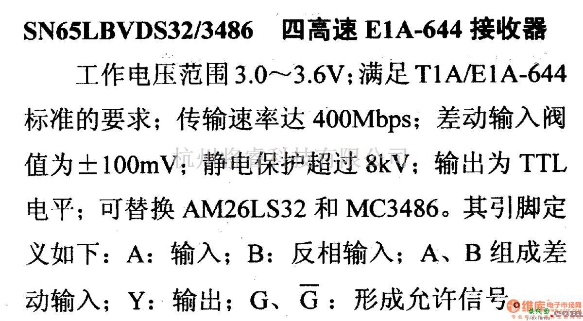 数字电路中的驱动器和通信电路引脚及主要特性SN65LBVDS32/3487四高速E1A-644接收器  第1张