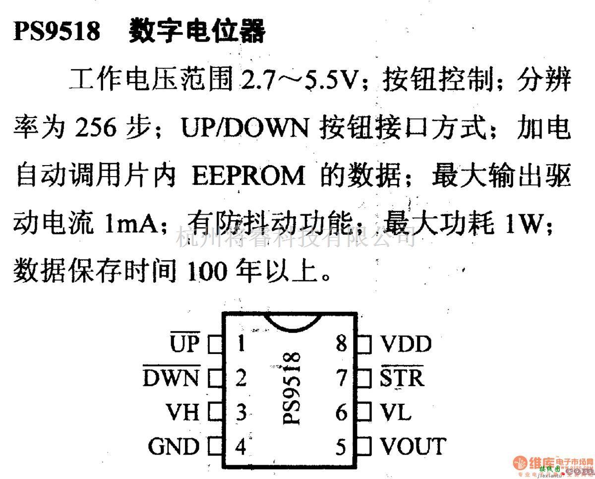 数字电路中的电路引脚及主要特性PS9518 数字电位器  第1张