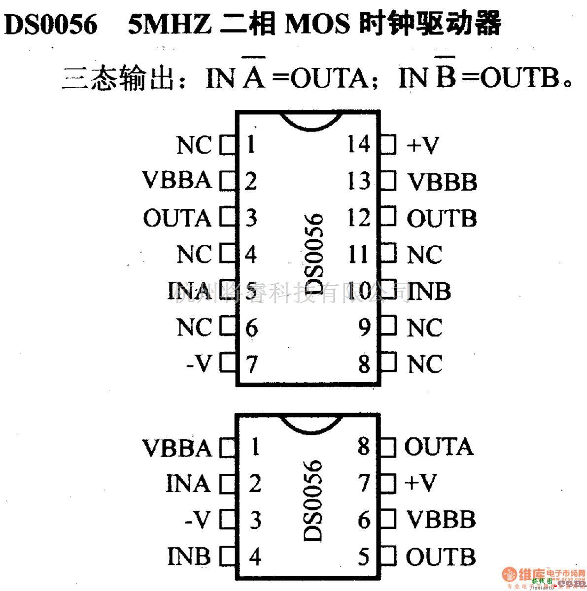 数字电路中的驱动器和通信电路引脚及主要特性DS0056 5MHz二相MOS时钟驱动器  第1张