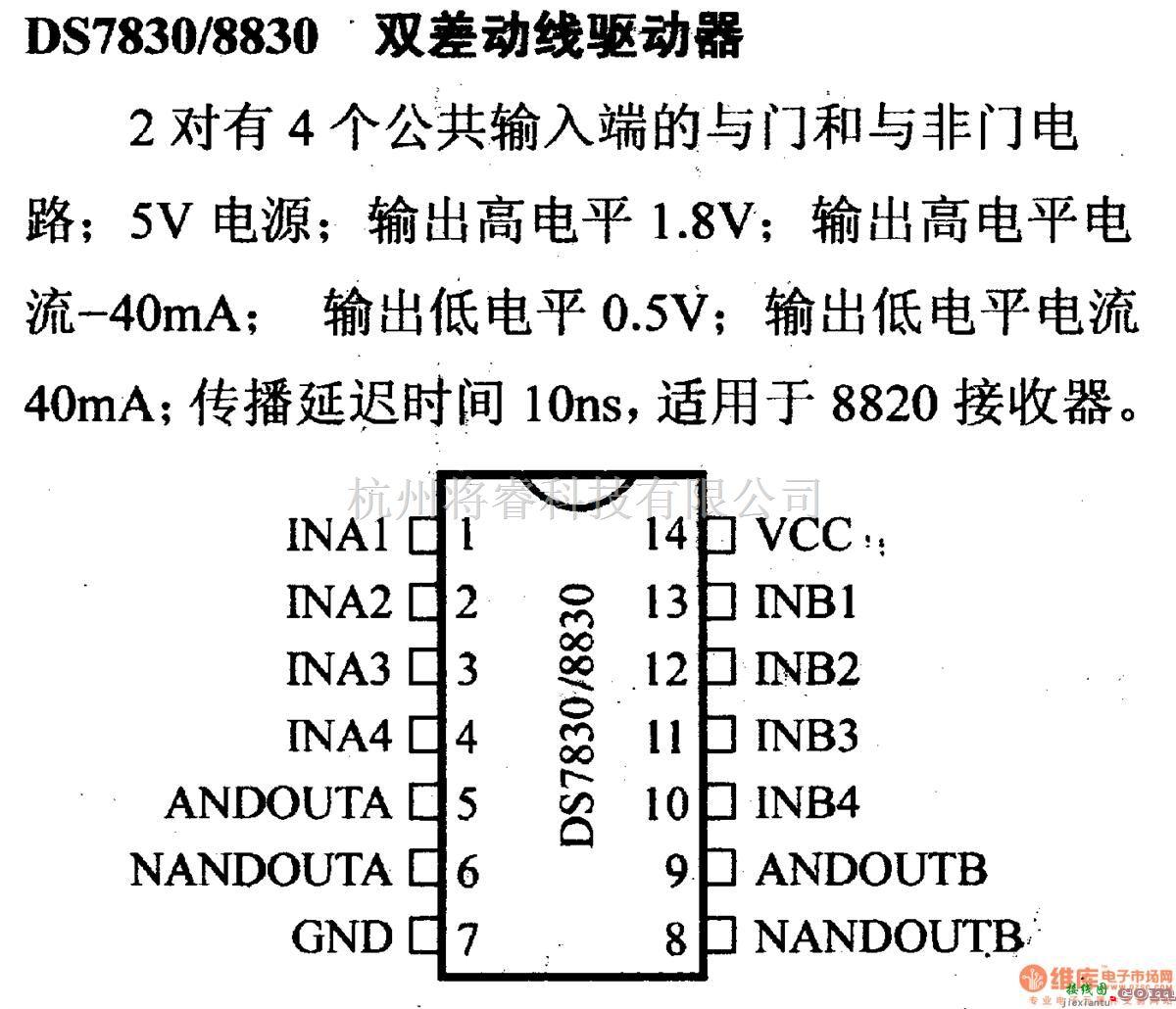 数字电路中的驱动器和通信电路引脚及主要特性DS7830/8830 双差动线驱动器  第1张