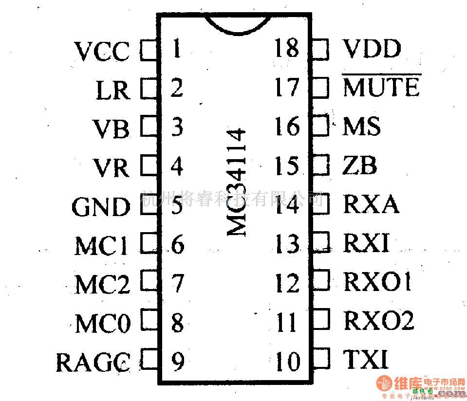 数字电路中的电路引脚及主要特性MC34114 电话音频电路  第2张