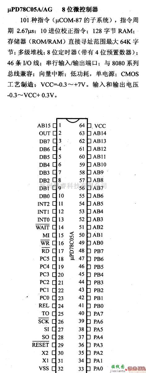 数字电路中的芯片引脚及主要特性μPD78C05A/AG 8位微控制器(A/D)  第1张