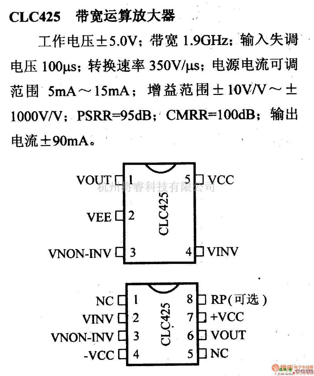 仪器仪表中的放大器引脚信主要特性 CLC425  带宽运算放大器 第1张