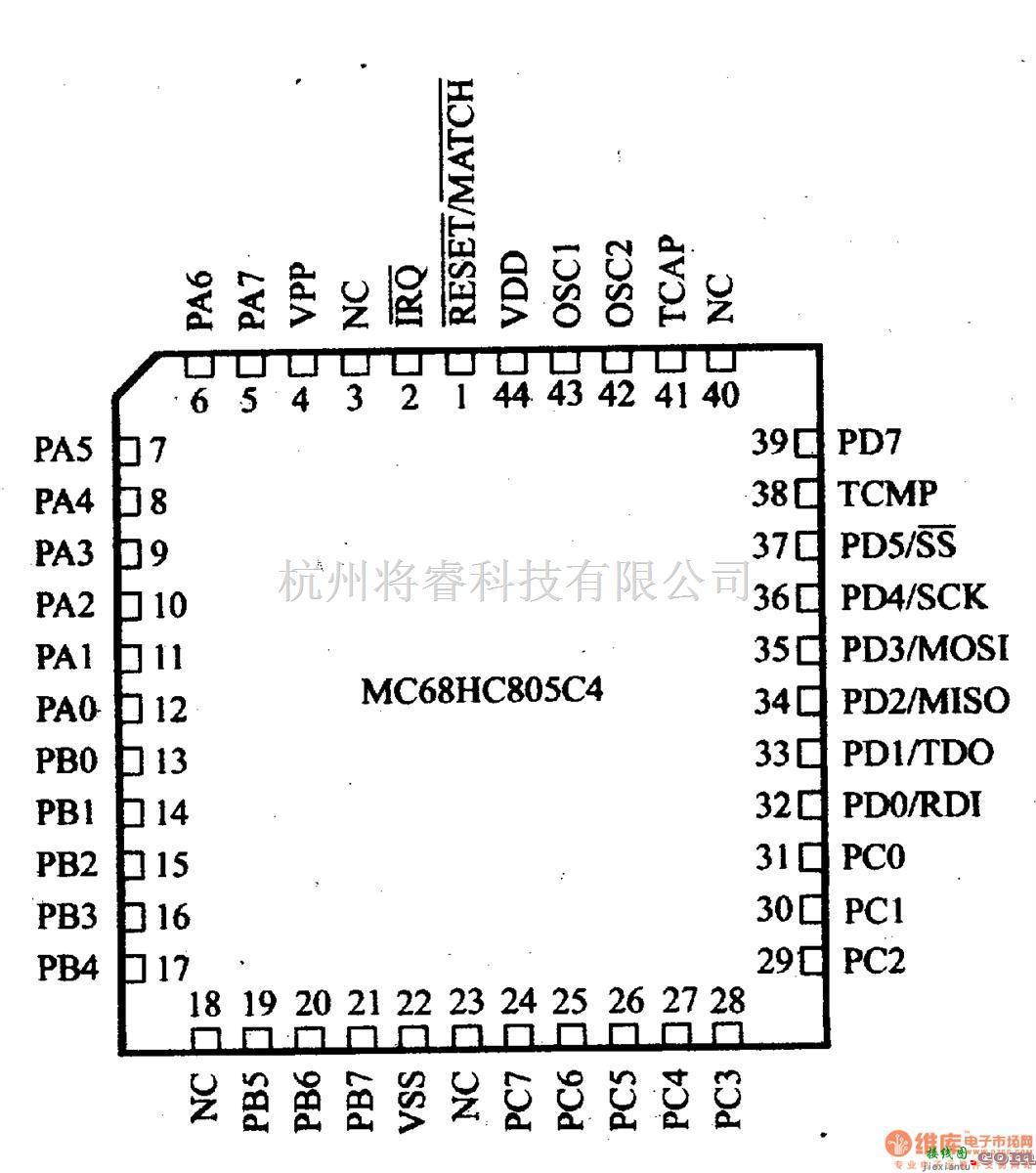 数字电路中的芯片引脚及主要特性MC68HC805C4  8位微控制器(A/D) 第1张