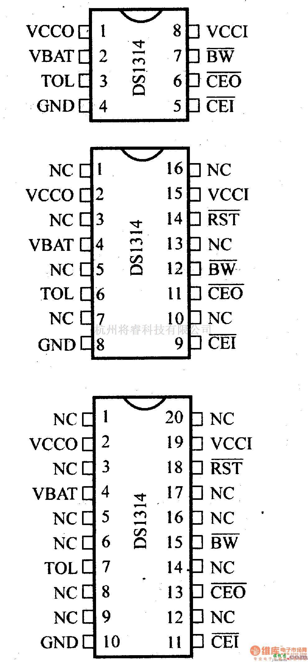 数字电路中的电路引脚及主要特性DS1314 带电池监视器的控制器  第2张