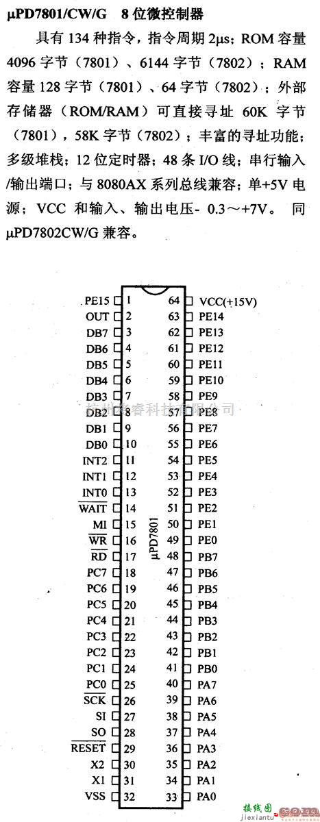 数字电路中的芯片引脚及主要特性μPD7810/CW/G 8位微控制器  第1张