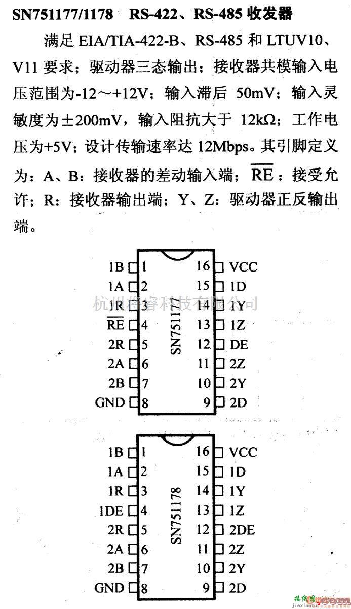 数字电路中的驱动器和通信电路引脚及主要特性SN7511/1178 RS-485收发器  第1张