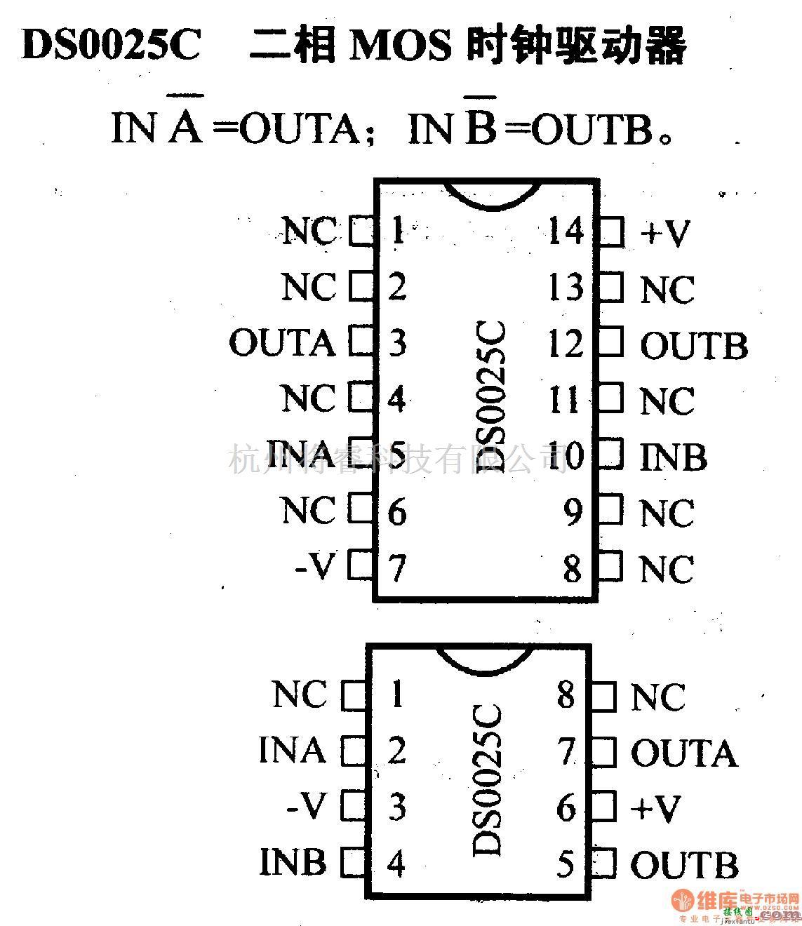 数字电路中的驱动器和通信电路引脚及主要特性DS0025C 二相MOS时钟驱动器  第1张