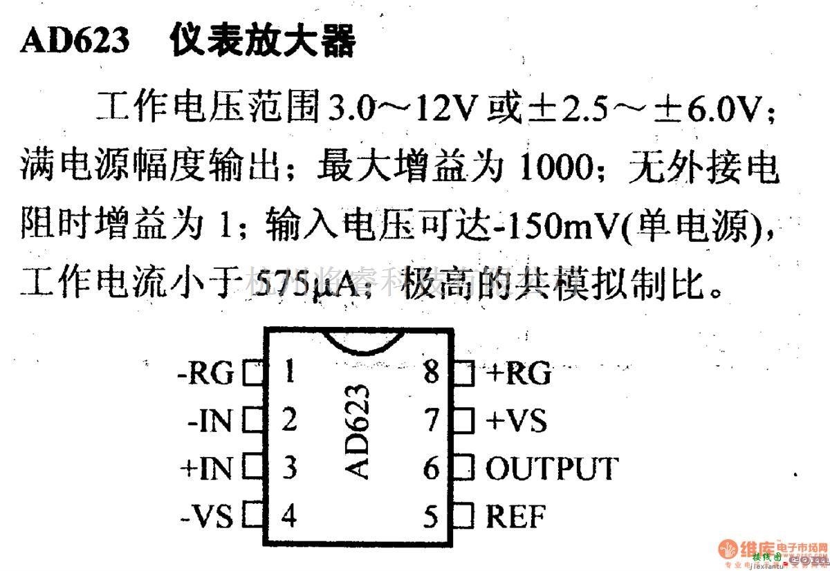 数字电路中的电路引脚及主要特性AD623 仪表放大器  第1张