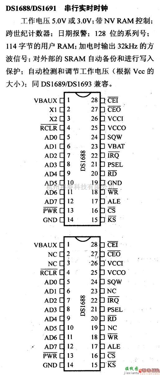 数字电路中的电路引脚及主要特性DS1688/DS1691 串行实时时钟  第1张