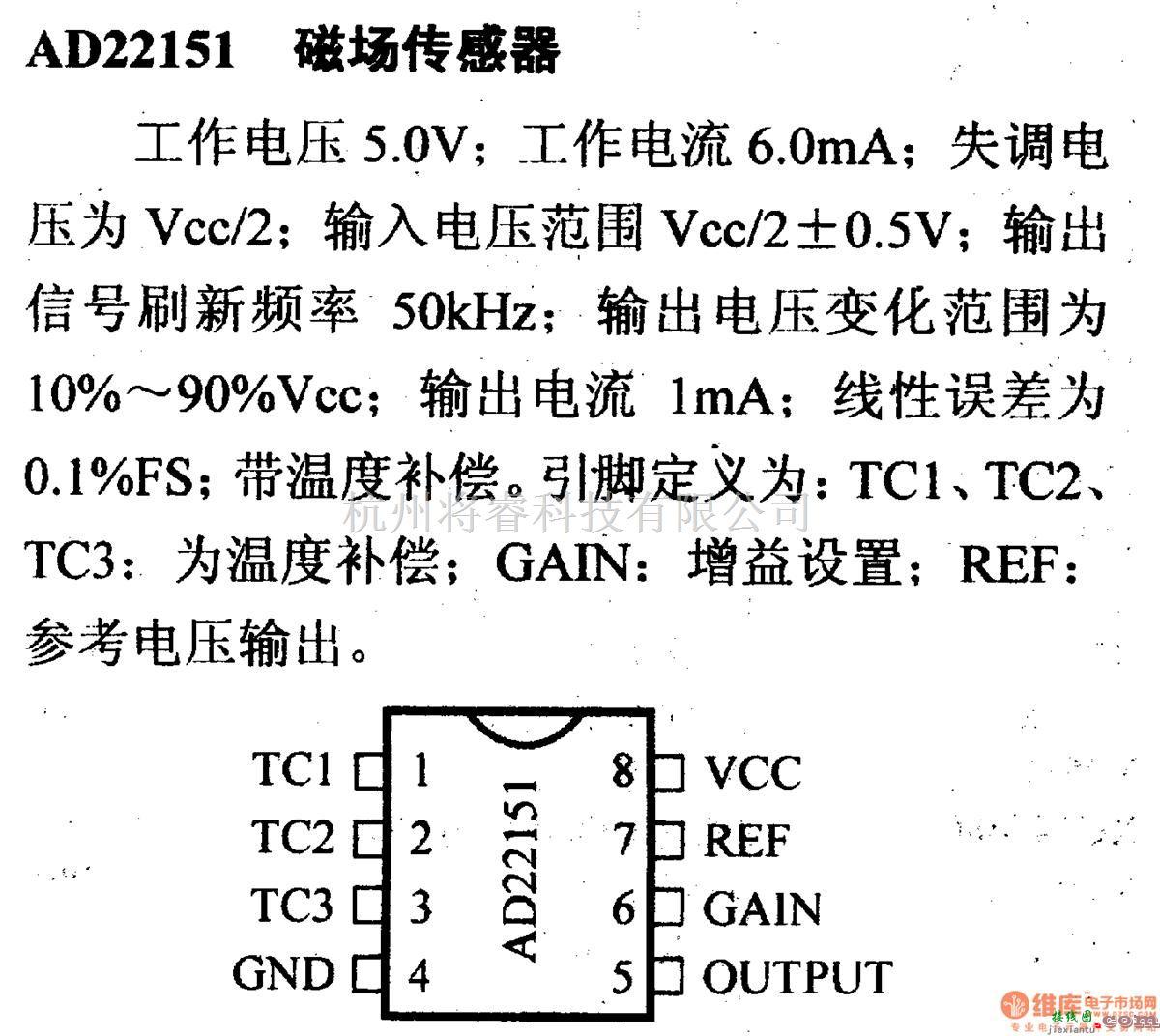 数字电路中的电路引脚及主要特性AD22151 磁场传感器  第1张