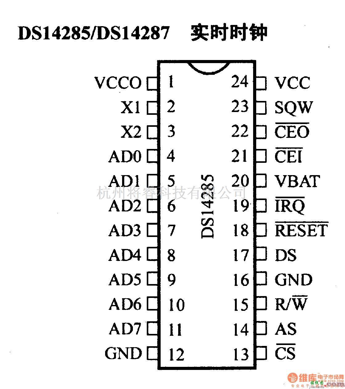 数字电路中的电路引脚及主要特性DS14285/DS14287 实时时钟  第1张