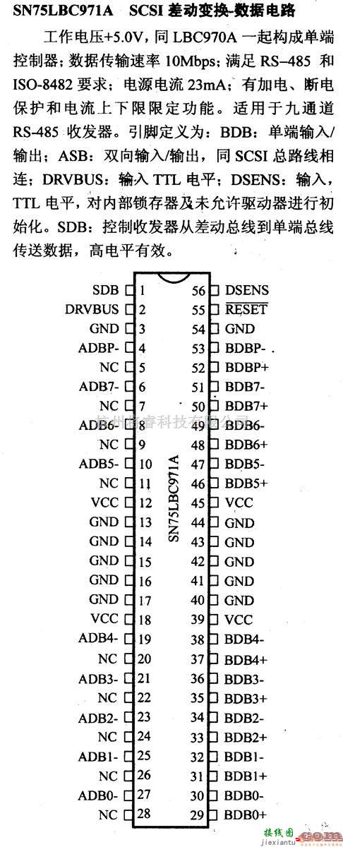 数字电路中的驱动器和通信电路引脚及主要特性SN75LBC971A SCSI差动变换-数据电路  第1张