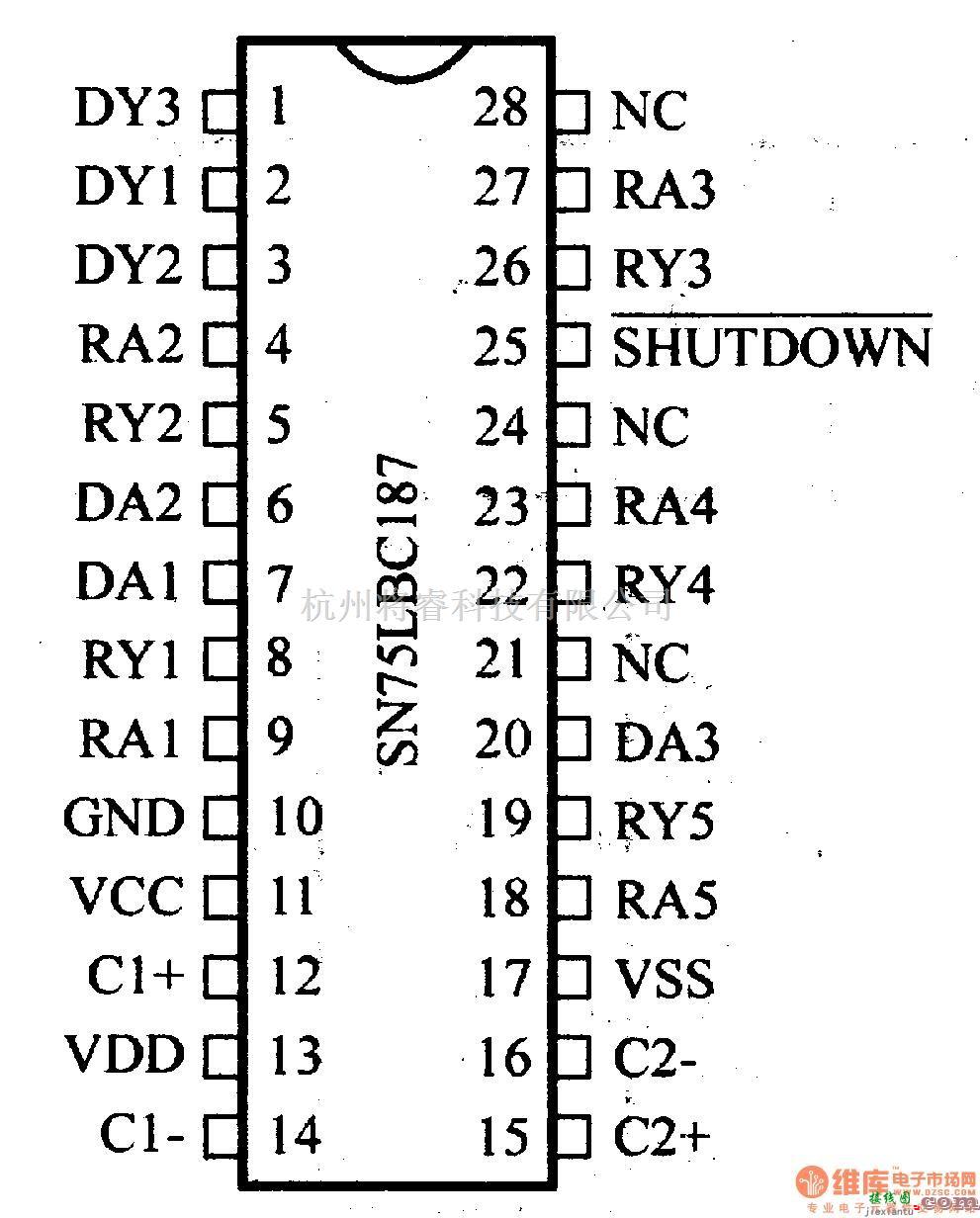 数字电路中的驱动器和通信电路引脚及主要特性SN75LBC187 多RS-232收发器  第2张