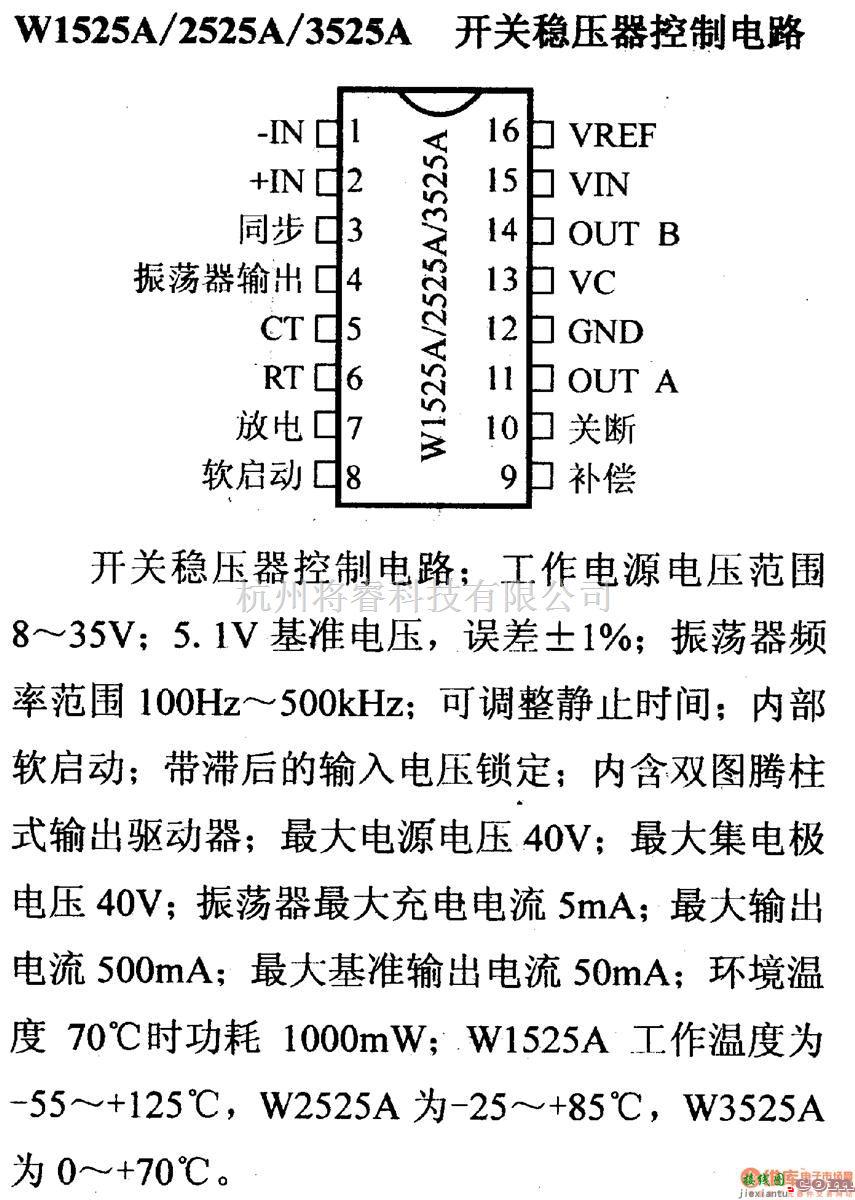 电源电路中的调压器.DC-DC电路和电源监视器引脚及主要特性 W1525A等 控制电路系列  第1张