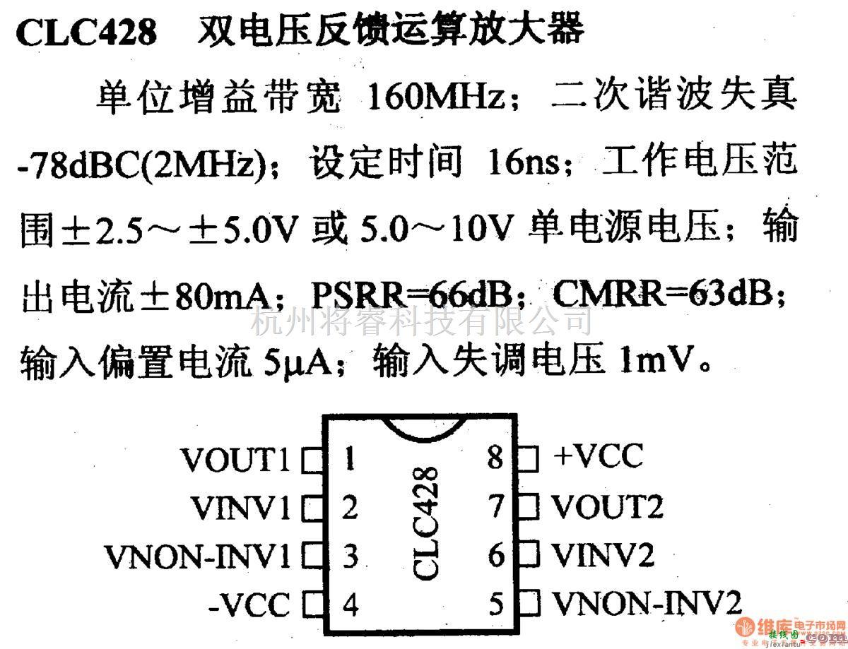 仪器仪表中的放大器引脚信主要特性 CLC428  双电压反馈运算放大器 第1张