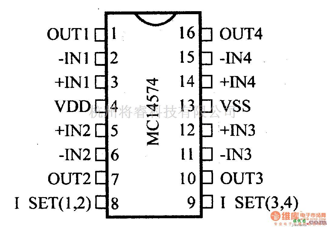 数字电路中的电路引脚及主要特性MC14574 四电压比较器  第2张
