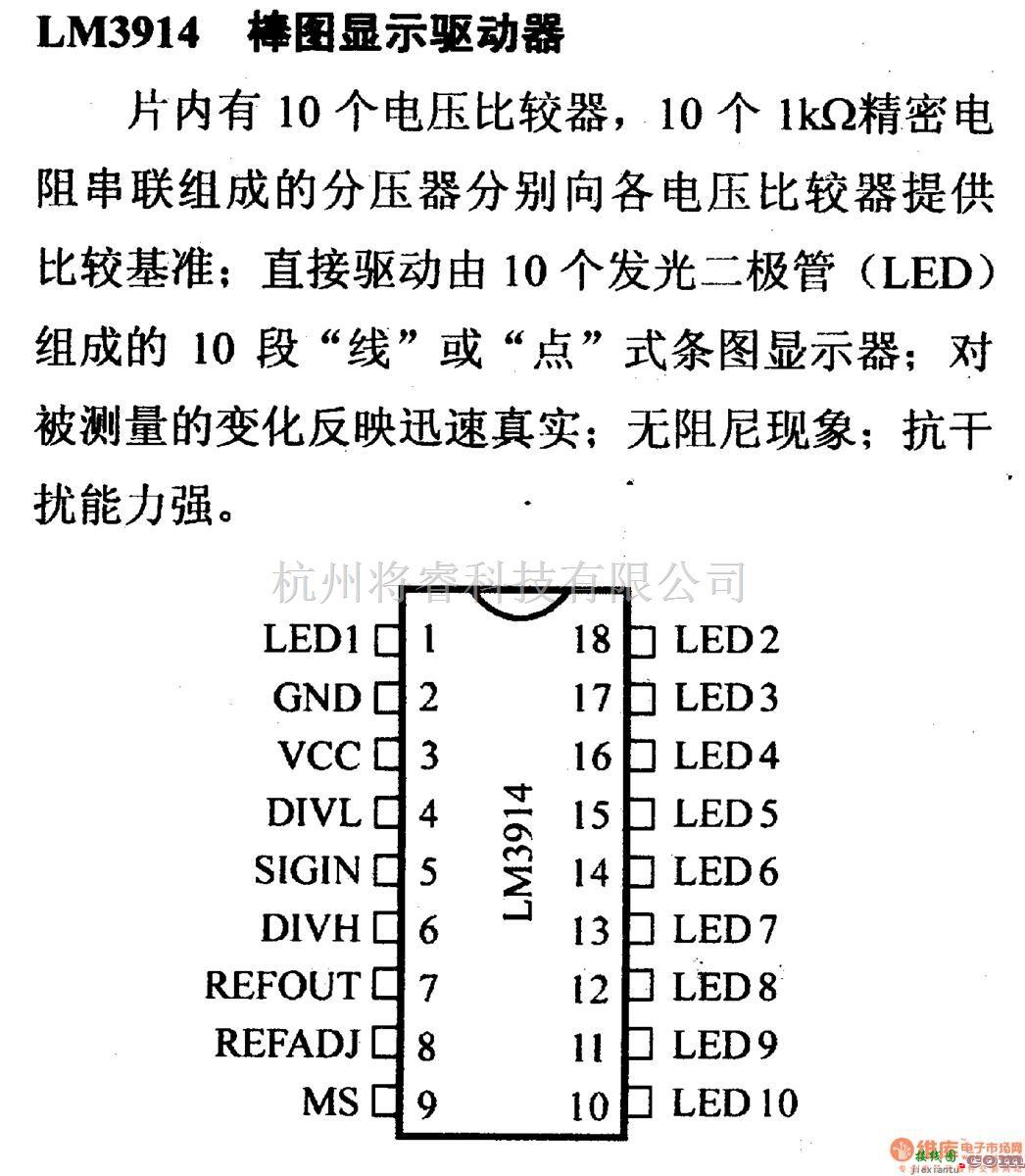 数字电路中的驱动器和通信电路引脚及主要特性LM3914 棒图显示驱动器  第1张