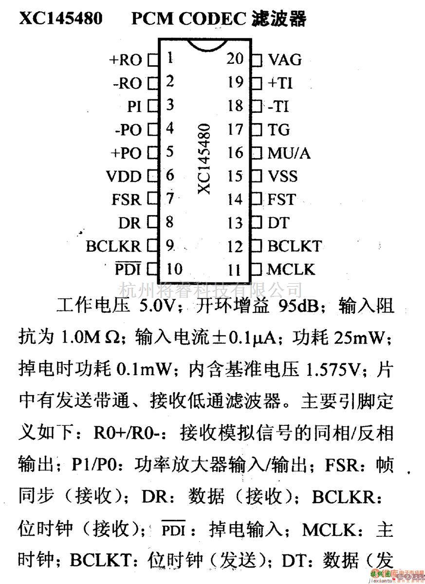 数字电路中的电路引脚及主要特性XC145480 PCMCODEC滤波器  第1张