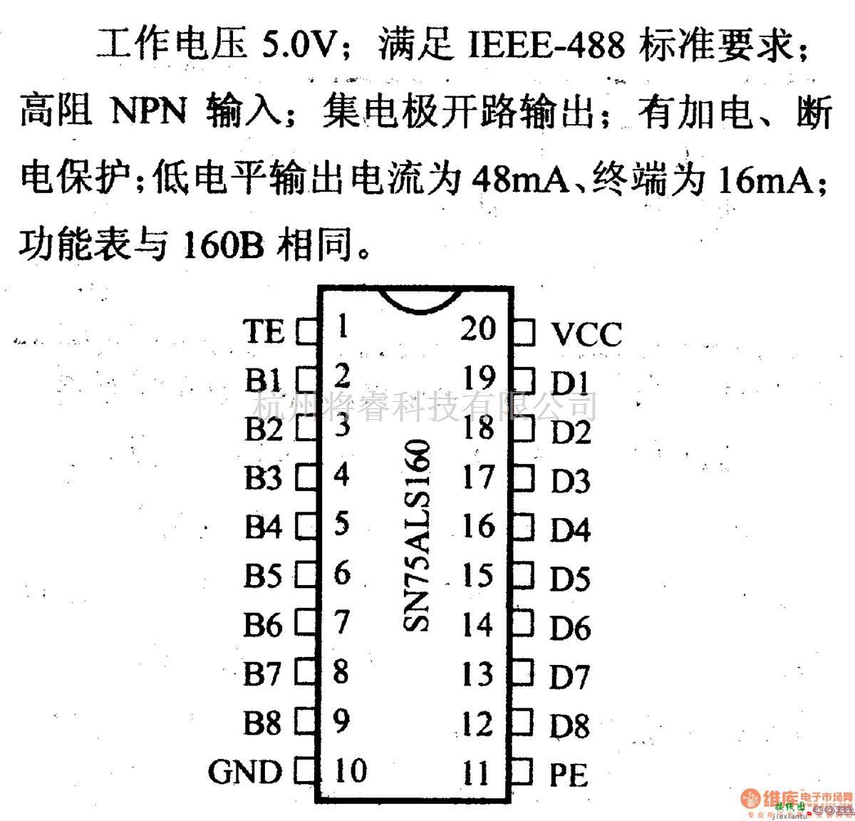 数字电路中的驱动器和通信电路引脚及主要特性SN75ALS160 八GPIB总线收发器  第2张