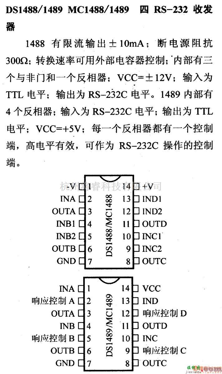 数字电路中的驱动器和通信电路引脚及主要特性DS1488/1489MC1488/1489四RS-232收发器  第1张