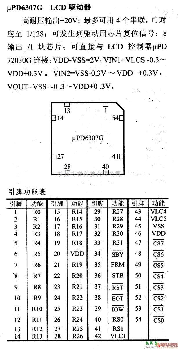 数字电路中的驱动器和通信电路引脚及主要特性μPD6307G LCD驱动器  第1张