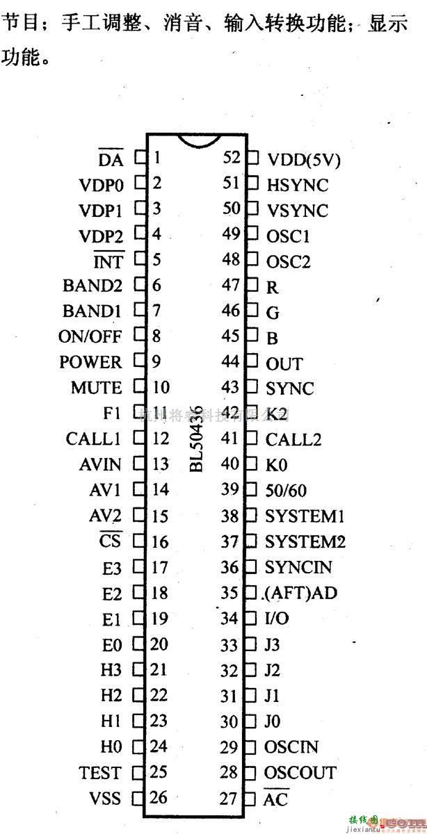 数字电路中的电路引脚及主要特性BL50436 彩色电视机遥控器  第2张