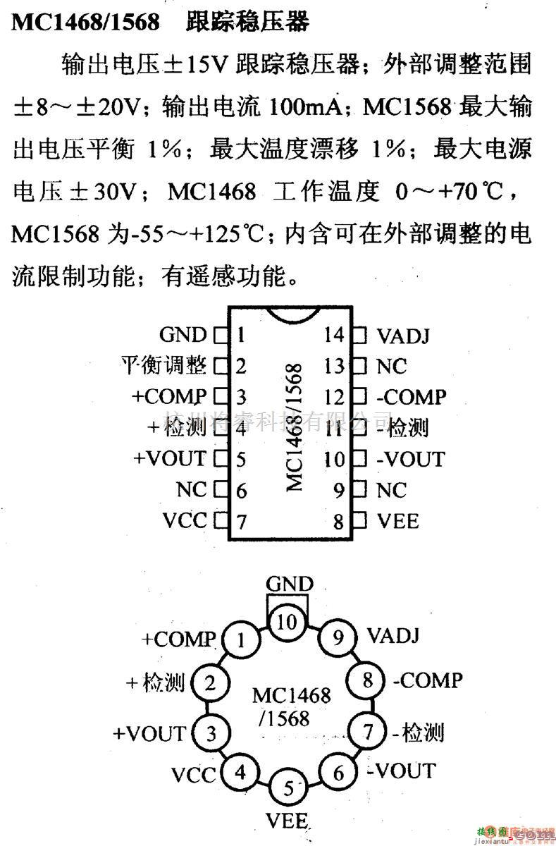 电源电路中的调压器.DC-DC电路和电源监视器引脚及主要特性 MC1468等稳压器  第1张