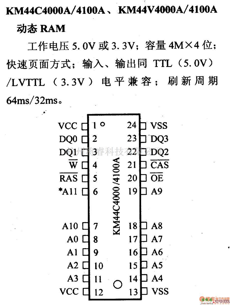 仪器仪表中的引脚及主要特性KM44C4000A等 动态RAM  第1张