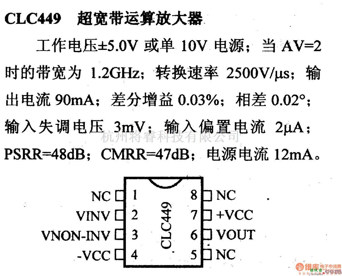 仪器仪表中的放大器引脚信主要特性 CLC449  超宽带运算放大器 第1张