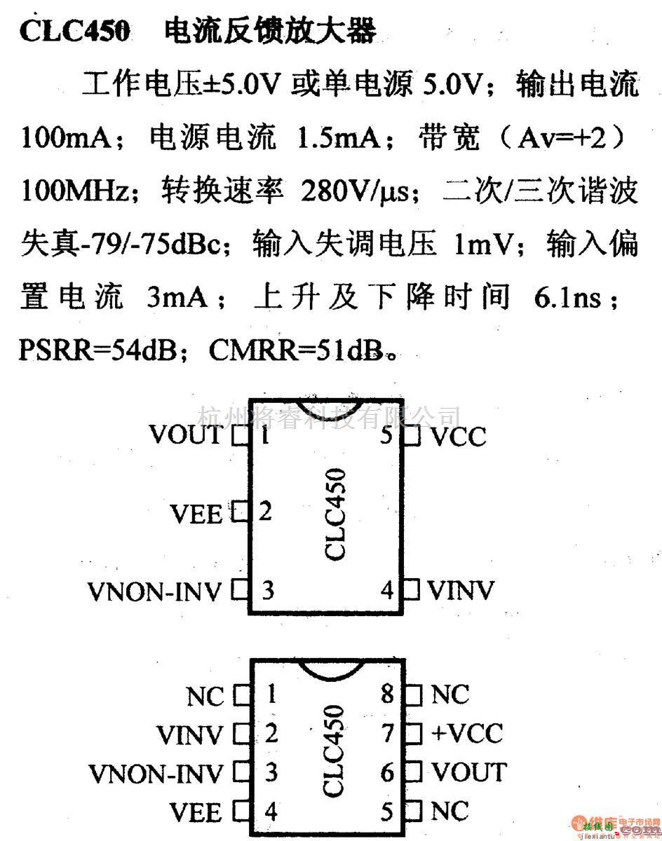 仪器仪表中的放大器引脚信主要特性 CLC450  电流反馈放大器 第1张