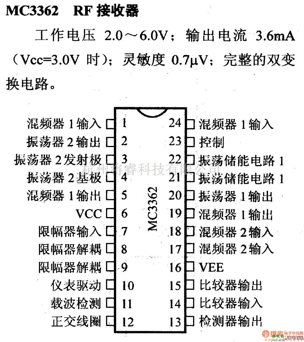 数字电路中的电路引脚及主要特性MC3362 RF接收器  第1张