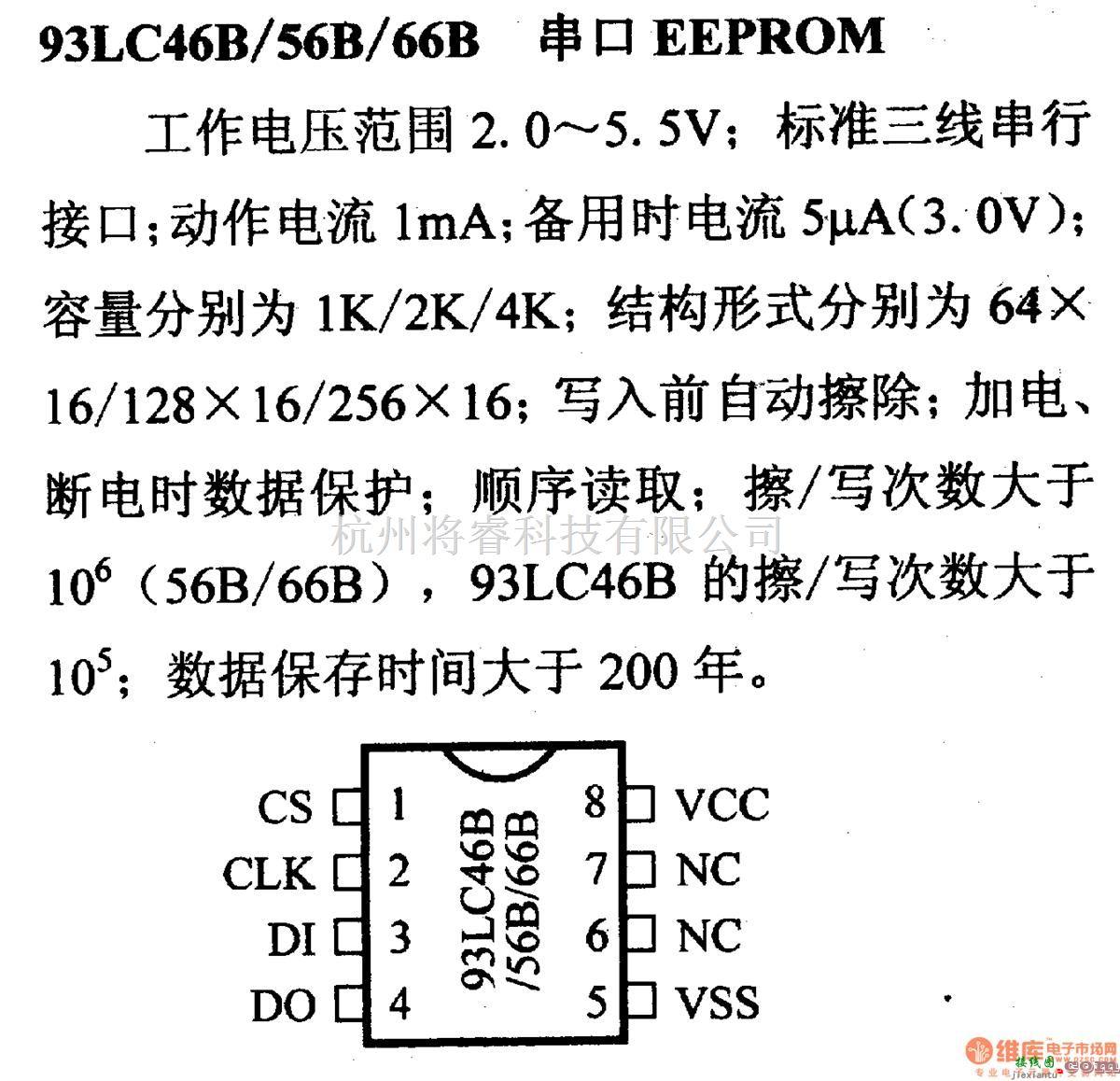 仪器仪表中的存储器电路引脚及主要特性93LC46B/56B/66B 串口 EEPROM  第1张