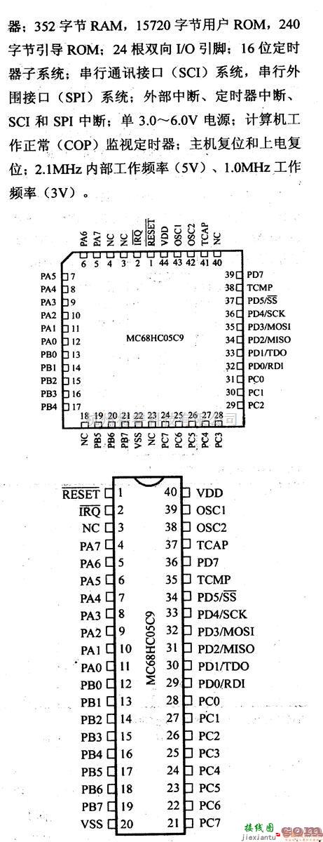 数字电路中的芯片引脚及主要特性MC68HC05C9,8位微控制器  第2张