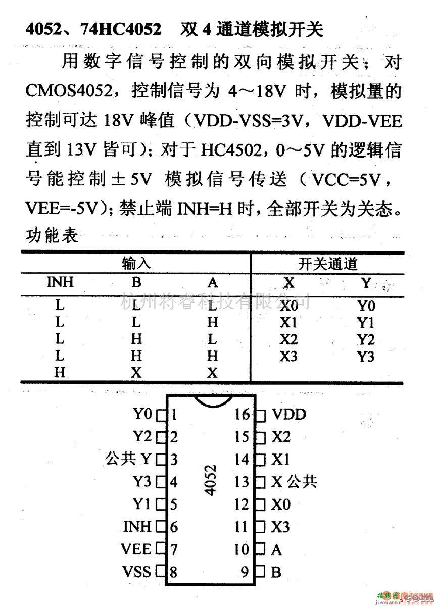 数字电路中的4000系列数字电路,4052等双4通道模拟开关  第1张