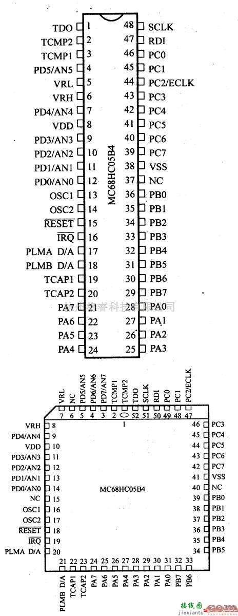 数字电路中的芯片引脚及主要特性MC68HC05B4,8位微控制器(带A/D)  第2张