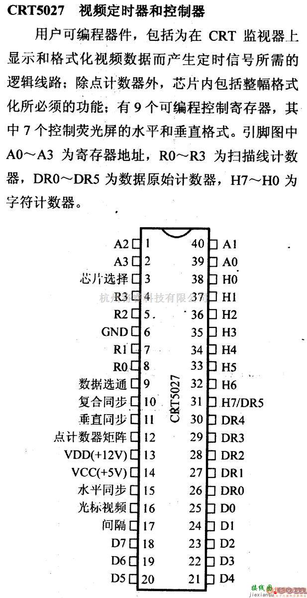 数字电路中的芯片引脚及主要特性CRT5027,视频定时器和控制器  第1张