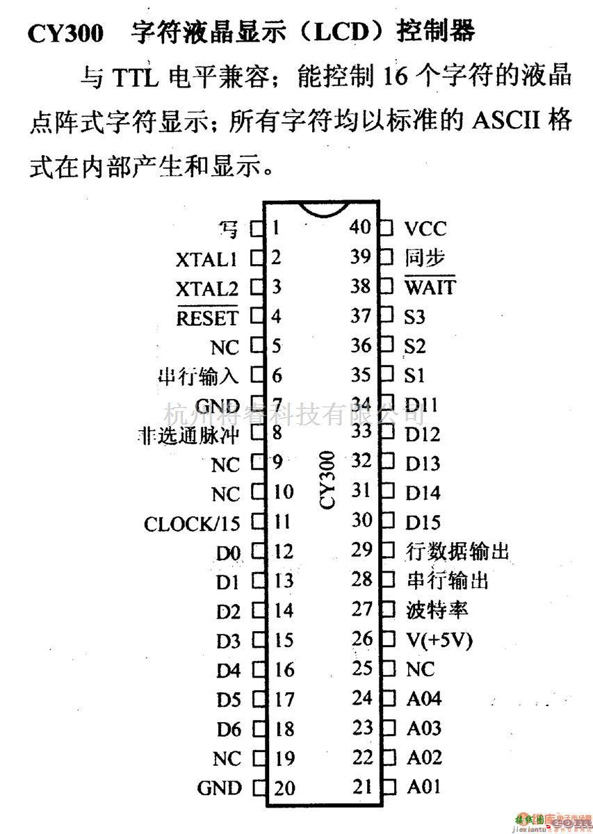 数字电路中的芯片引脚及主要特性CY300字符液晶显示(LCD)控制器  第1张