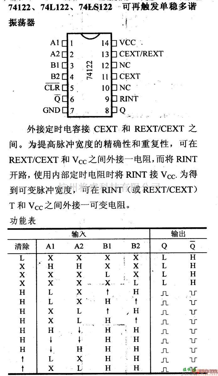 数字电路中的74系列数字电路74122,74L122等可再触发单稳多谐振荡器  第1张