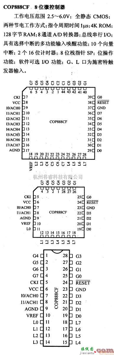 数字电路中的芯片引脚及主要特性COP888CF,8位微控制器  第1张