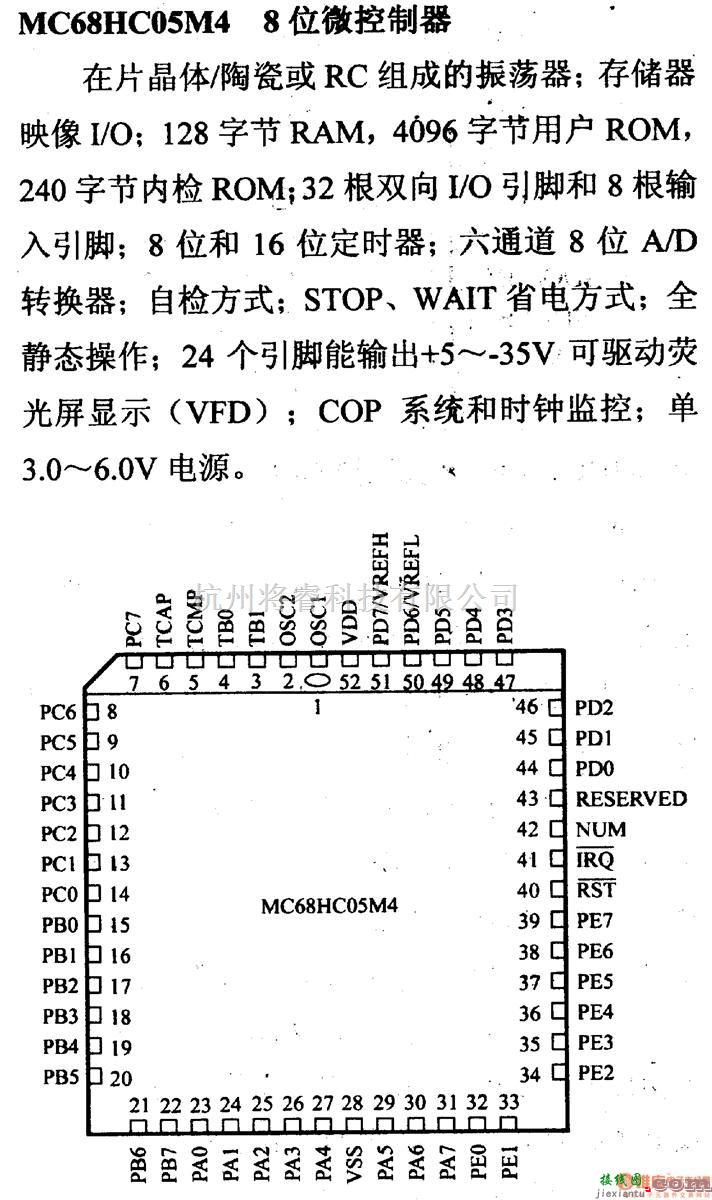 数字电路中的芯片引脚及主要特性MC68HC05M4等,8位微控制器  第1张