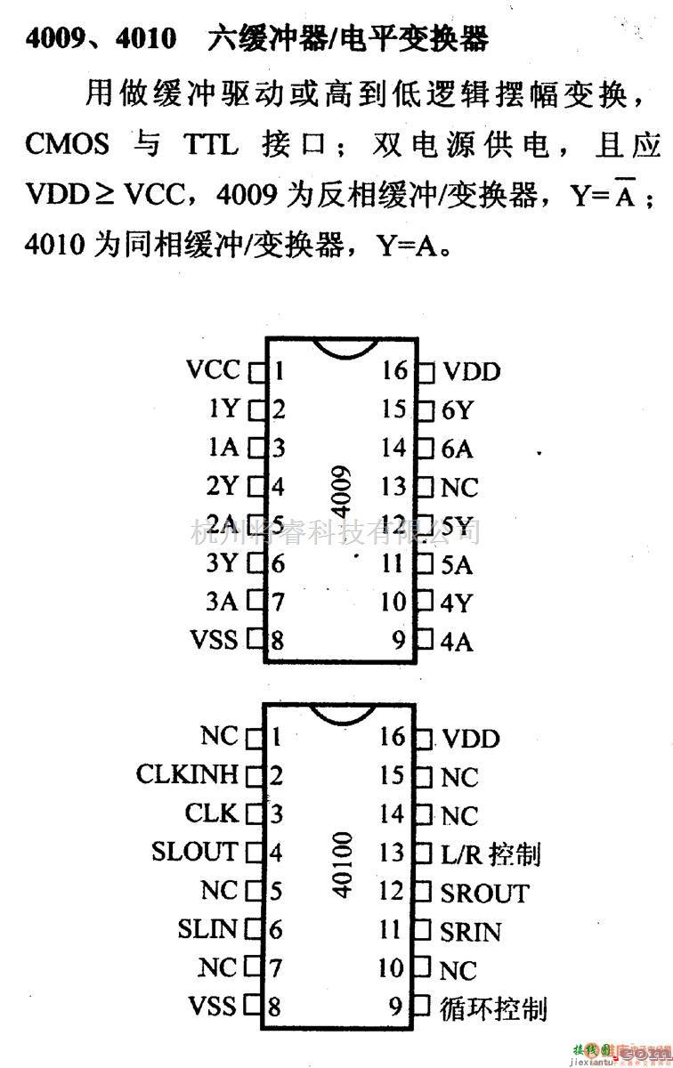 数字电路中的4000系列数字电路,4009等六缓冲器/电平变换器  第1张