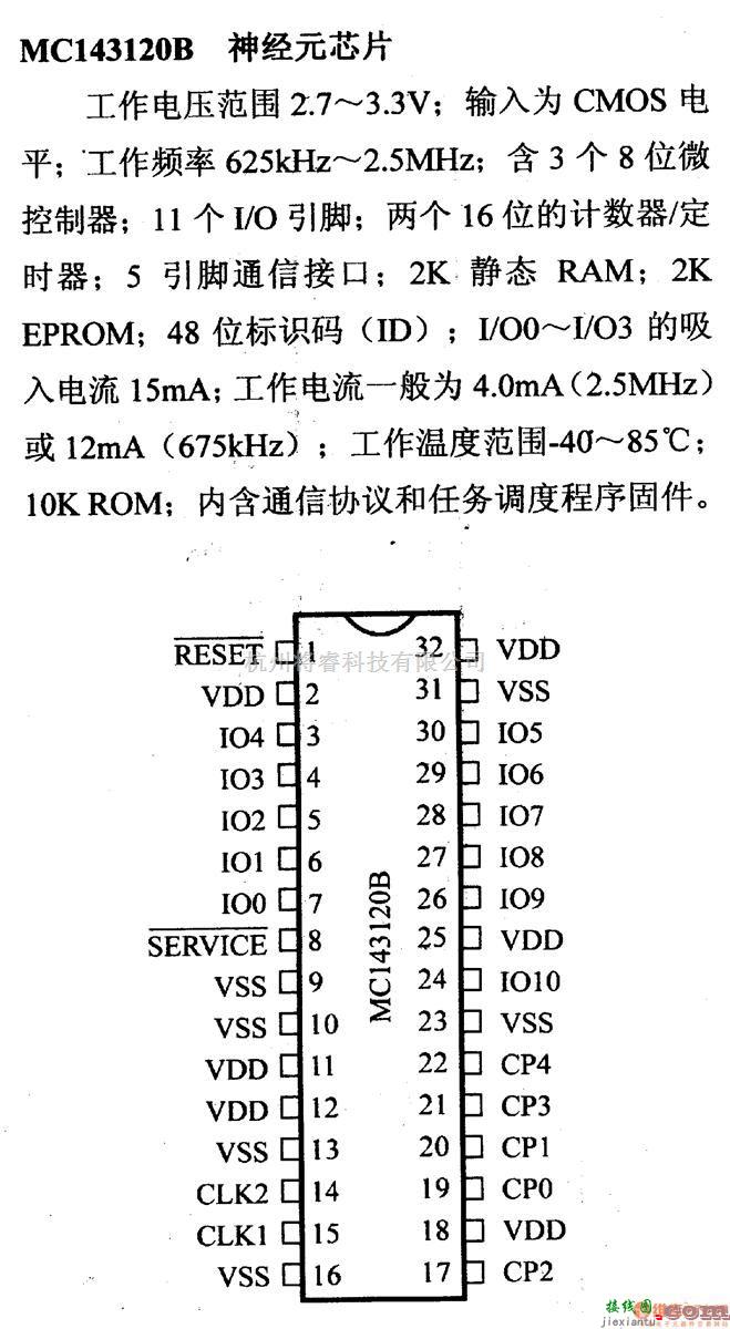 数字电路中的芯片引脚及主要特性MC143120B神经元芯片  第1张