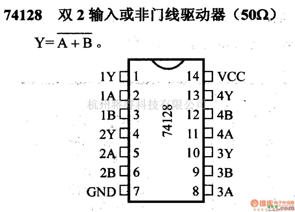 数字电路中的74系列数字电路74128双2输入或非门线驱动器（50Ω)  第1张