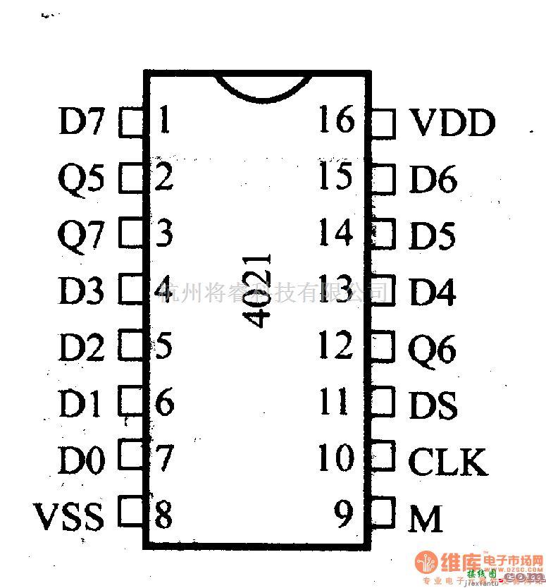 数字电路中的4000系列数字电路,4021异步并入/同步串入一出8位静态移位寄存器  第2张