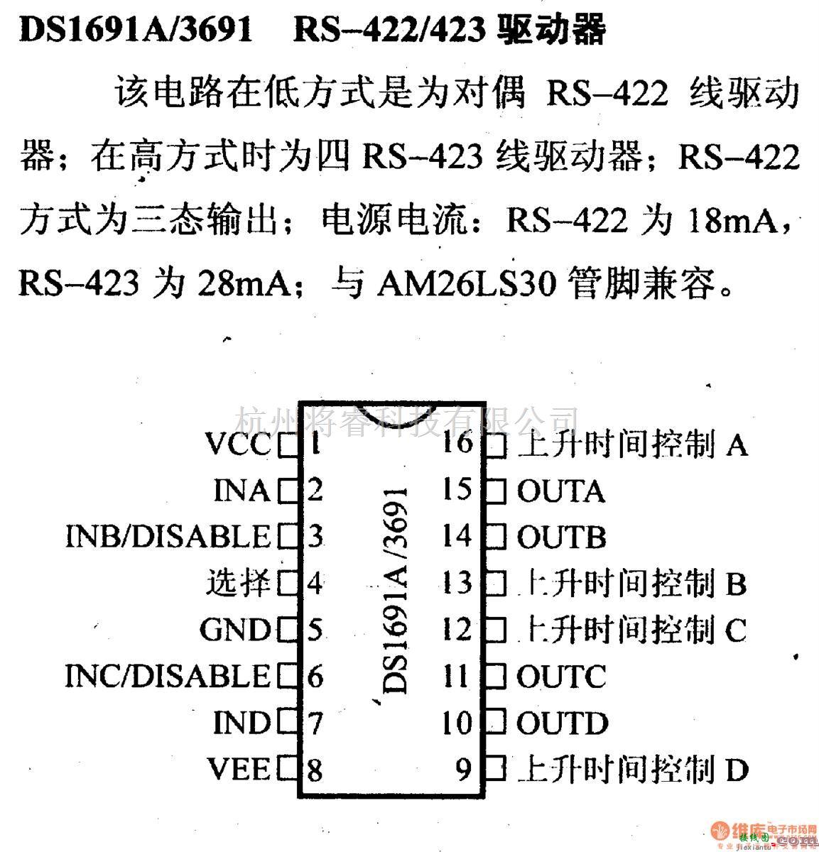 数字电路中的驱动器和通信电路引脚及主要特性DS1691A/3691 RS-422/423驱动器  第1张