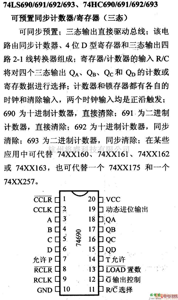 数字电路中的74系列数字电路74LS690/691等可预置同步计数器/寄存器(三态)  第1张