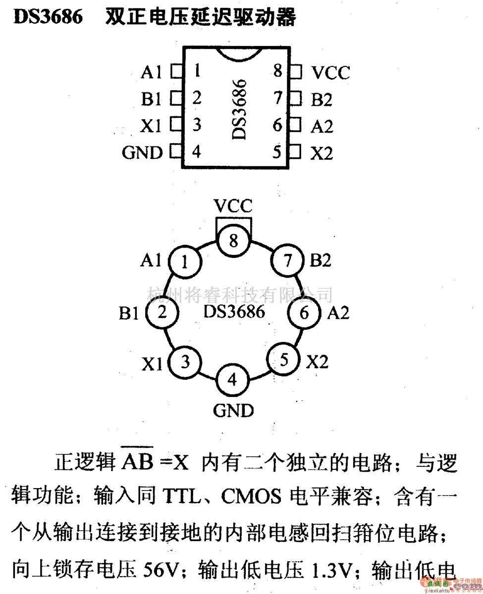 数字电路中的驱动器和通信电路引脚及主要特性DS3686 双正电压延迟驱动器  第1张